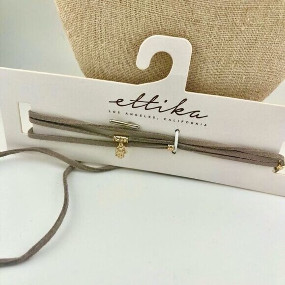 ettika Jewelry - NWT Ettika Grey Wrap Choker Leather Suede with Charm Gold
